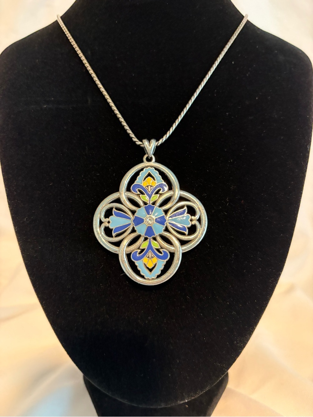 Brighton Blue Enamel Floral Cross Pendant Necklace